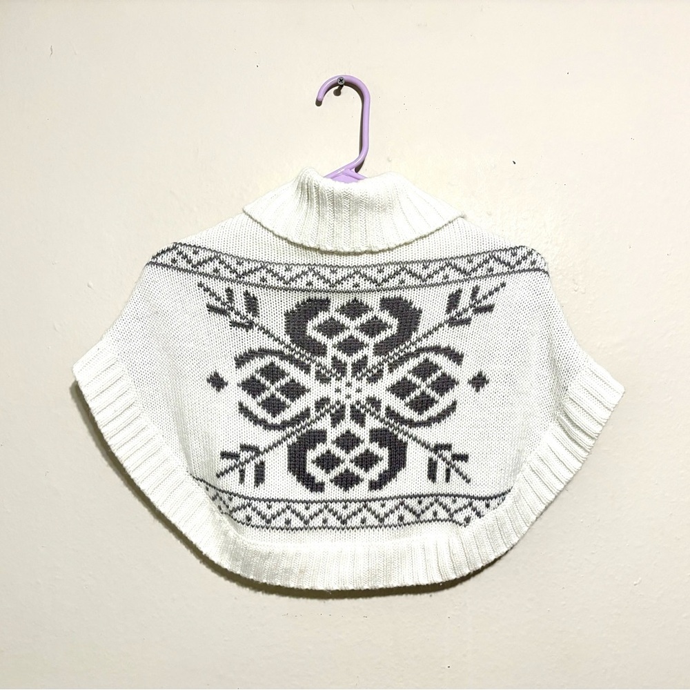 OshKosh B'gosh Fair Isle Knit Cape Poncho Pullover Gray White Girls 3T